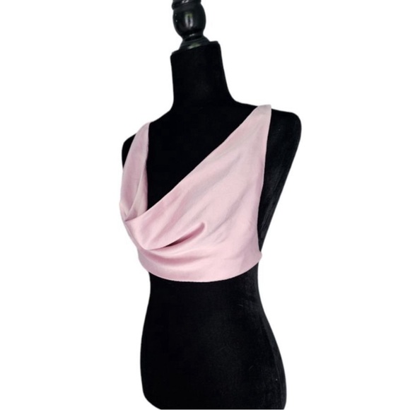 Zara Pink Satin tie open back crop top - Picture 3 of 5